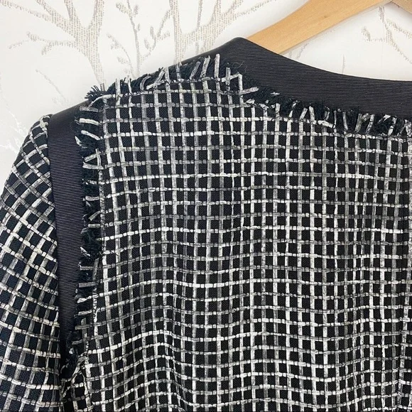 LAFAYETTE 148 NEW YORK Black Textured Tweed Grid Fringe Blazer Jacket 14 office - Picture 5 of 16